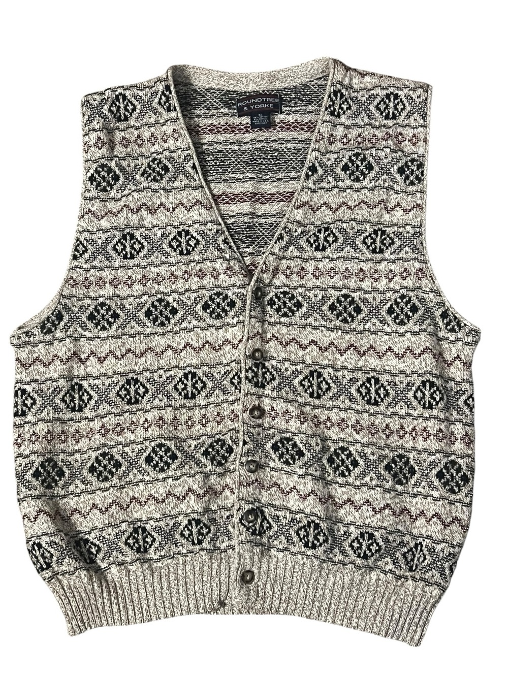 ROUNDTREE & YORKE V-Neck Sweater Vest XL Beige Black